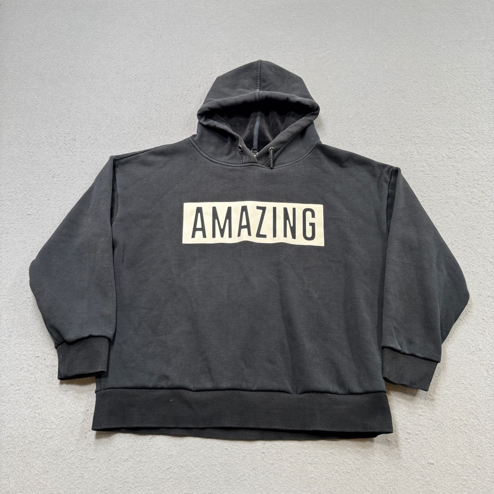 Jeanswest Hoodie Women's XL Black Amazing Graphic Velour Lined Boxy Fit Pullover